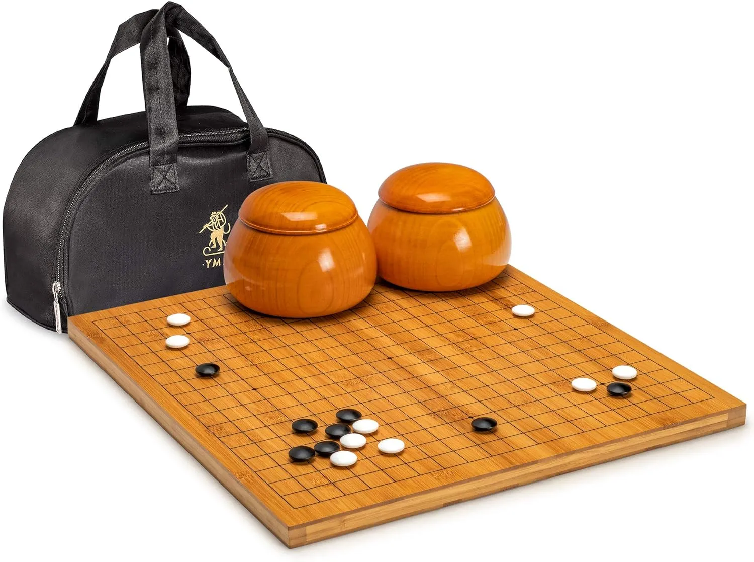 / 13x13 Go Game Set Board with Double Convex suppress raven Korean Hardened Glass Paduk Go Stones and Jujube Bowls Yellow Mountain Imports Bamboo 0.8-Inch Reversible 19x19 