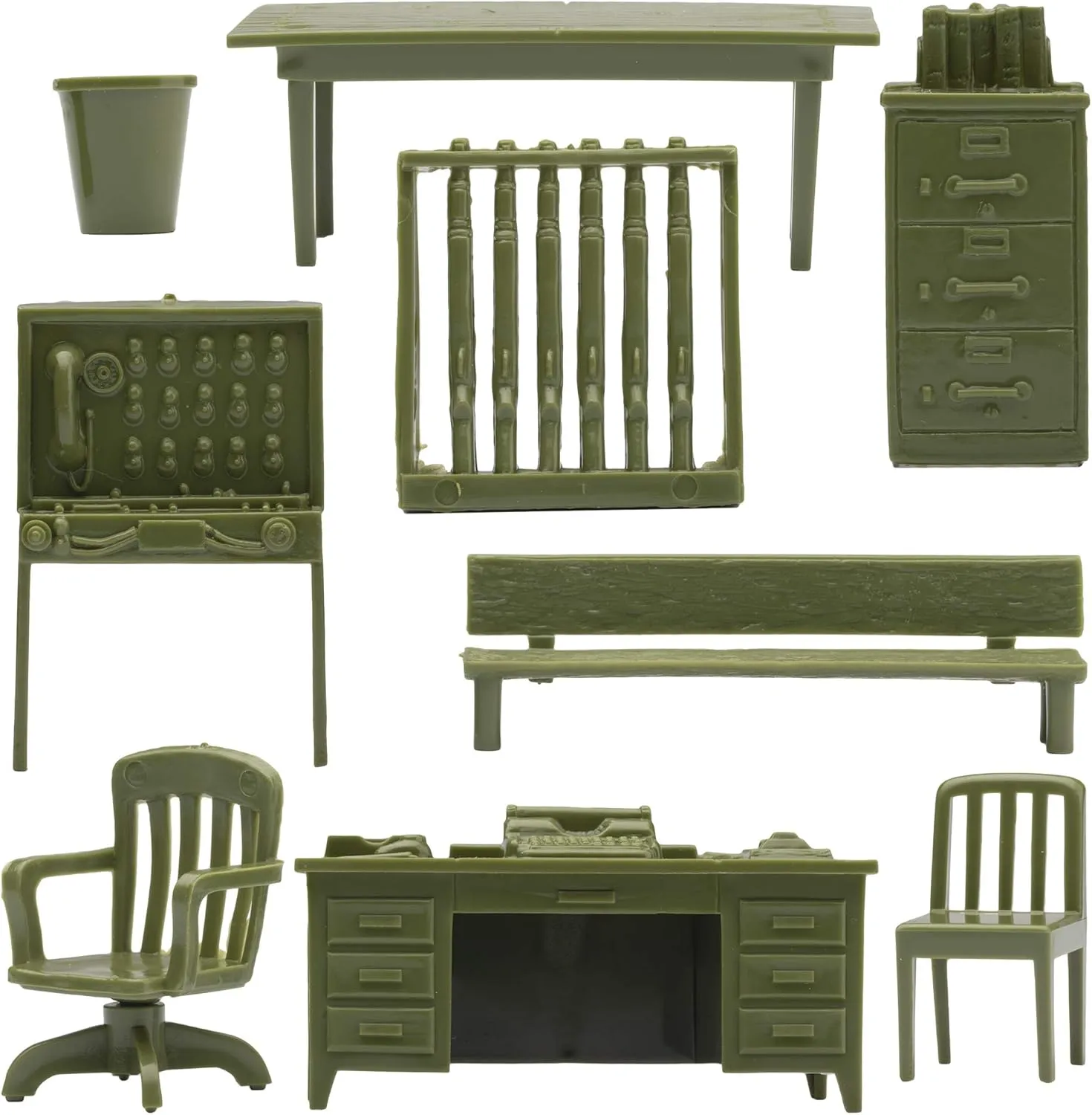 - 44pc Plastic Army Men Playset Accessories BMC Classic Marx Military storefront displace Base Camp 