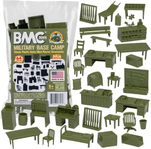 - 44pc Plastic Army Men Playset Accessories BMC Classic Marx Military storefront displace Base Camp 