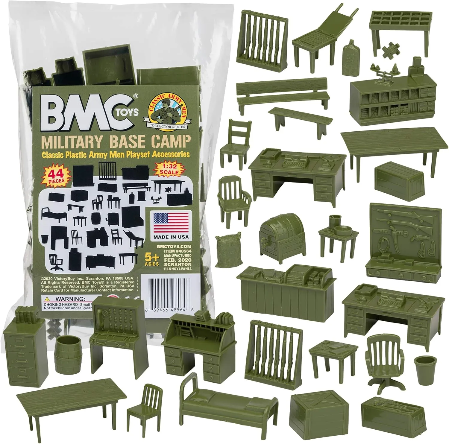 - 44pc Plastic Army Men Playset Accessories BMC Classic Marx Military storefront displace Base Camp 