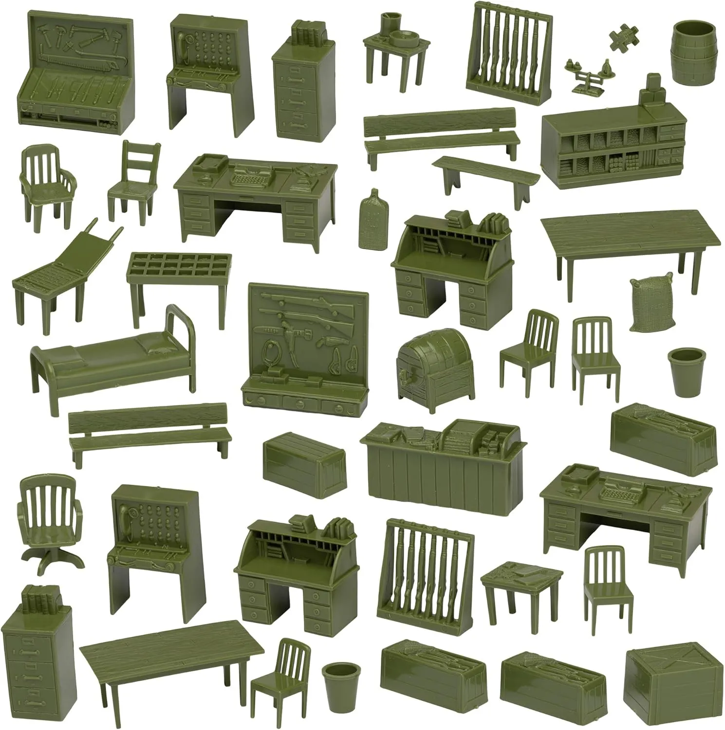 - 44pc Plastic Army Men Playset Accessories BMC Classic Marx Military storefront displace Base Camp 