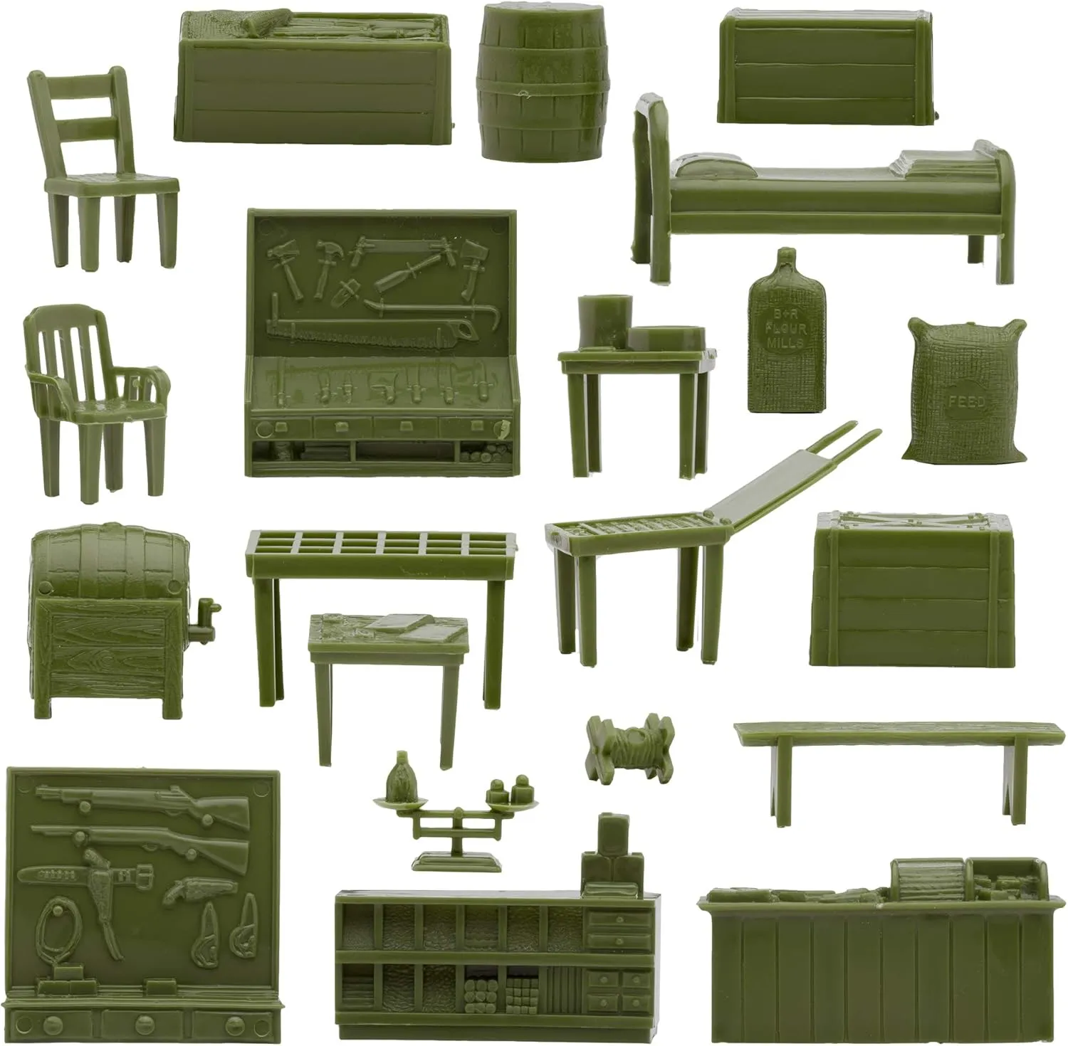 - 44pc Plastic Army Men Playset Accessories BMC Classic Marx Military storefront displace Base Camp 