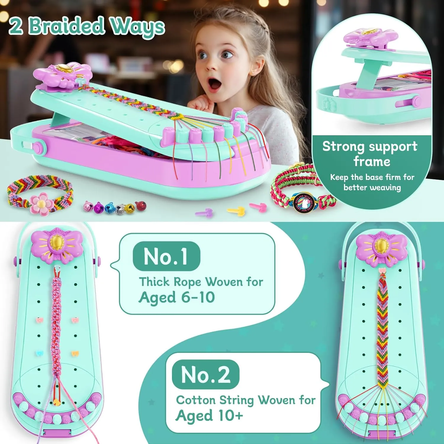 - Jewelry String braiding Set Toys for Age 6 7 8 9 10 11 fair 12 Year Old Girl Christmas Birthday Gifts - Cyan Friendship Bracelet Making Kit for Girls - DIY Bracelets Maker Art and Craft Kits for Kids 