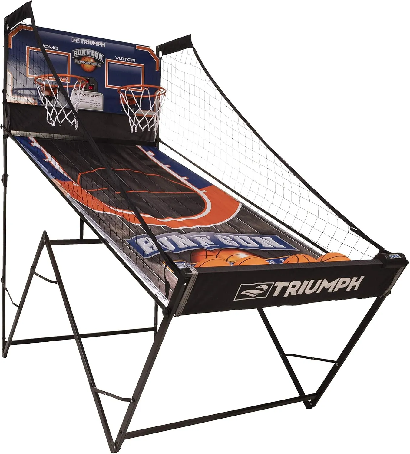 - Quick and Easy Assembly - Folds 100% Flat for Complete Storage - Fully Portable, Play Inside or Outside TRIUMPH Sports Run n Gun Arcade Basketball Shootout - unanswered wreck assure 8 Game Modes 