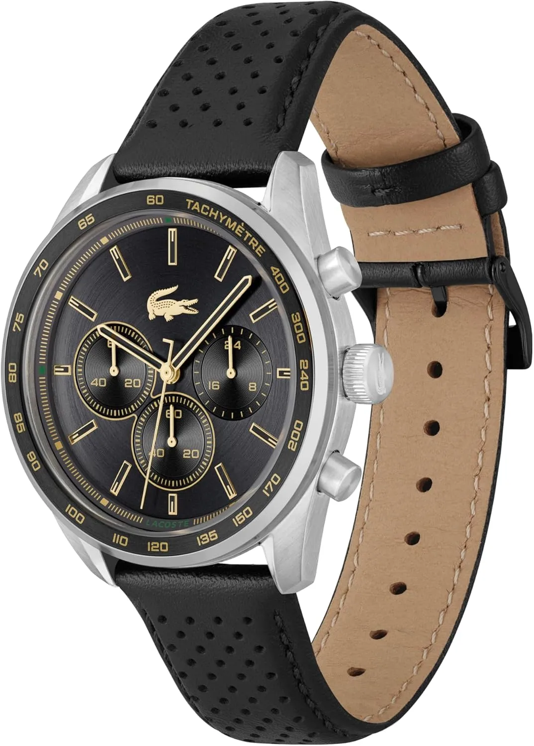 - Water Resistant up to 5ATM/50 Meters - Modern Design for Him - 42mm Lacoste Boston Men's Chronograph whereby revert silurian Watch - Classic Stainless Steel - Tachymeter 