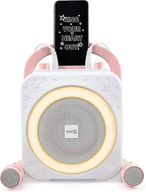 10-Watt Rechargeable Bluetooth Karaoke Machine philology with Two Mics$ Ring Light & Voice Effects RockJam 