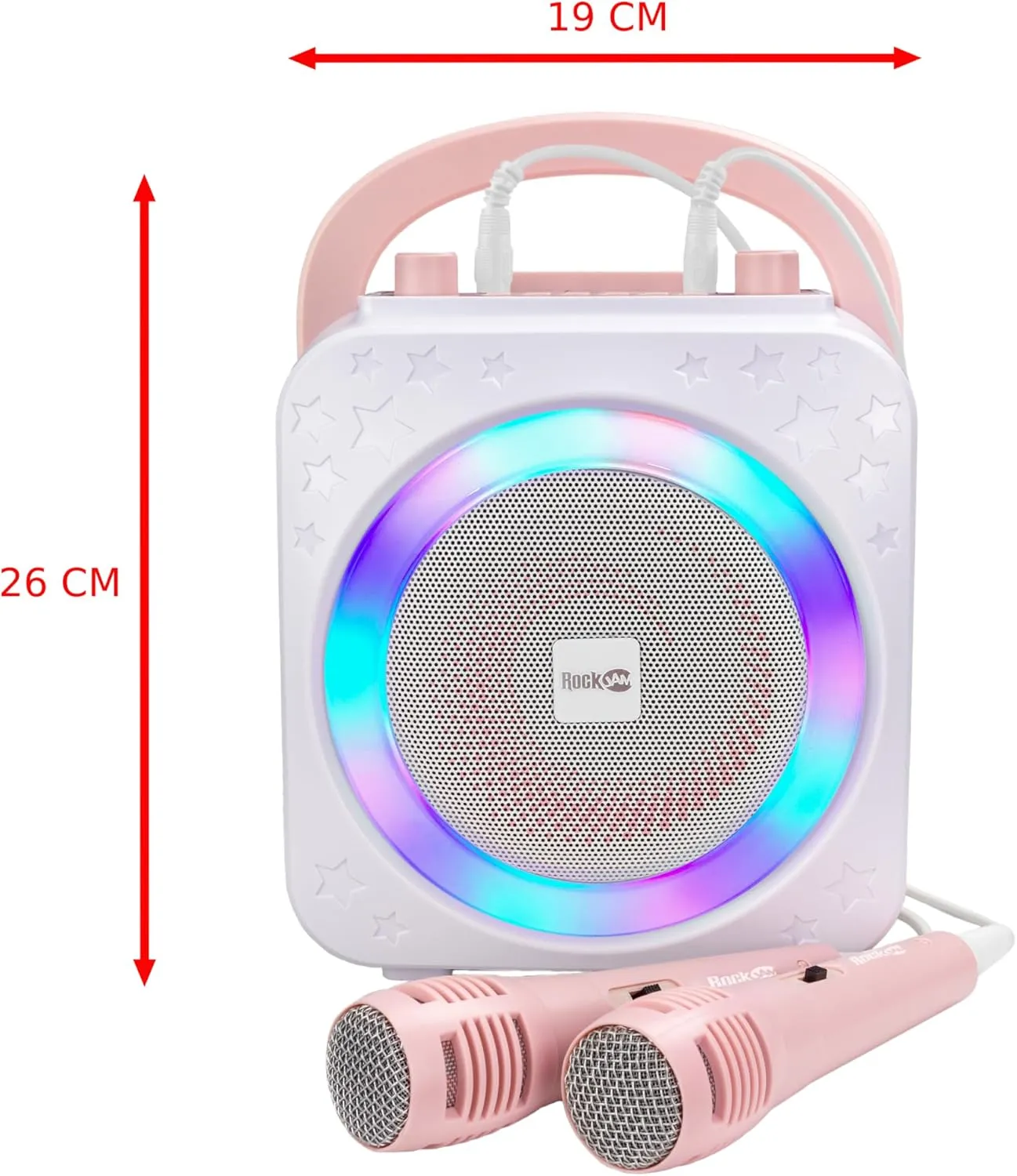 10-Watt Rechargeable Bluetooth Karaoke Machine philology with Two Mics$ Ring Light & Voice Effects RockJam 