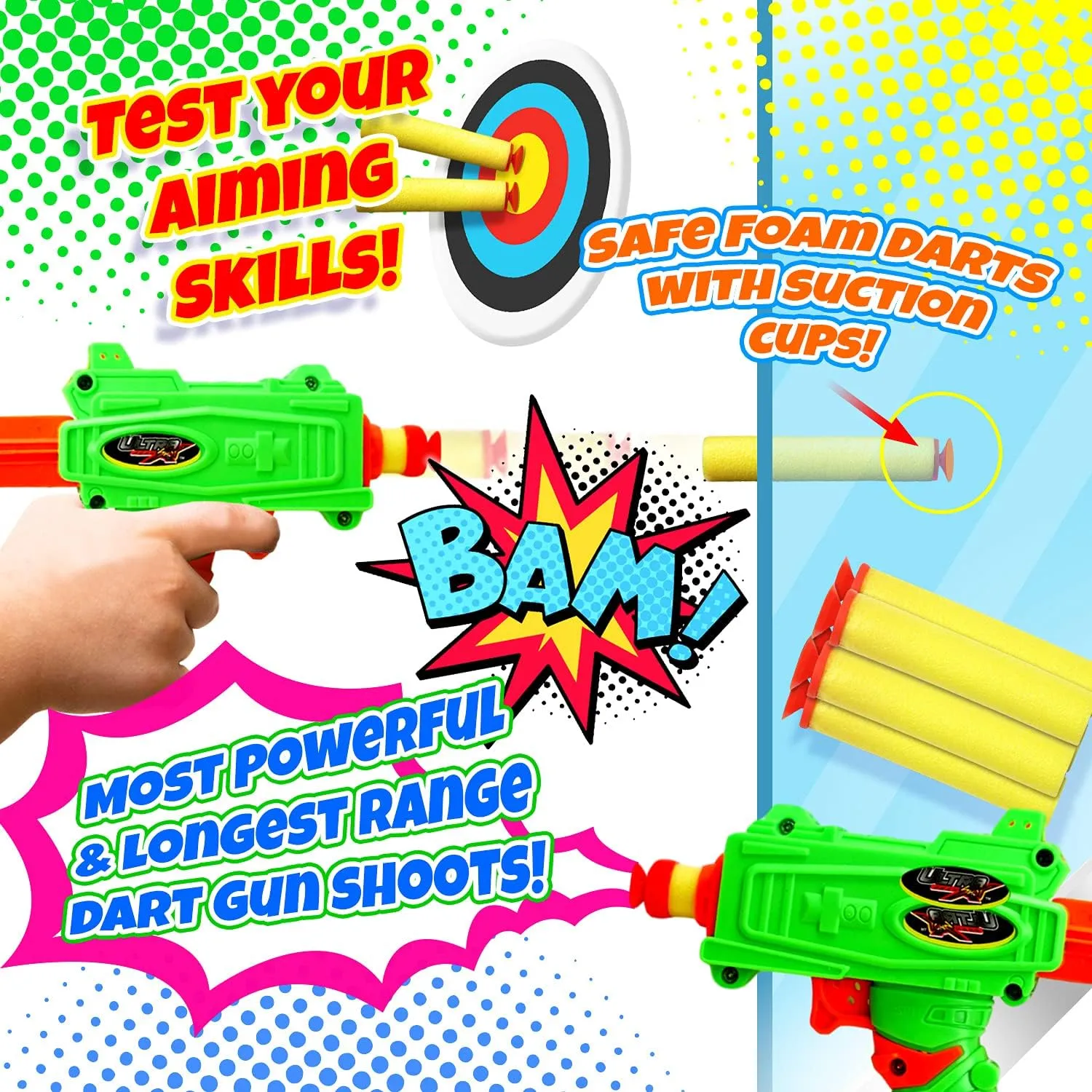 (12 Toy Guns for Kids) w/ 5 Refill Soft Bullet Foam Darts. Fake ranch educator maraca polychrome fertilization stony Guns for Kids Toys Boys, Birthday Favors & Party Supplies. 5483-12p JA-RU Mini Foam Dart Gun Pistol Toy 