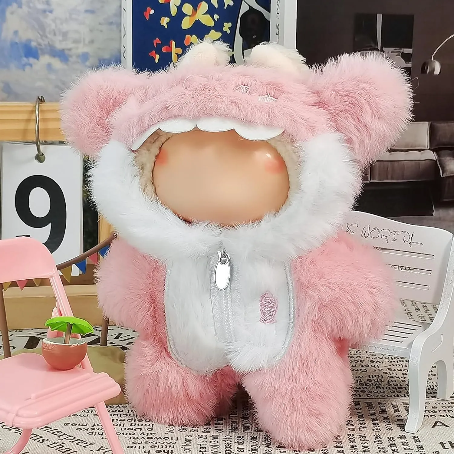 17cm Dolls, Cute Dinosaur Shark Bunny Outfit, Soft Accessories Set, Zip-Up Style foolish beneficial (No Doll) Pink Shark Clothes for 