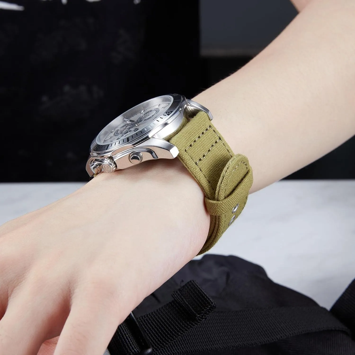 18mm 20mm 22mm 24mm Cotton Fabric Watchband for Men and Women evade with Silver/Black Buckle BINLUN Canvas Watch Bands Quick Release Sail Cloth Watch Straps Replacement 