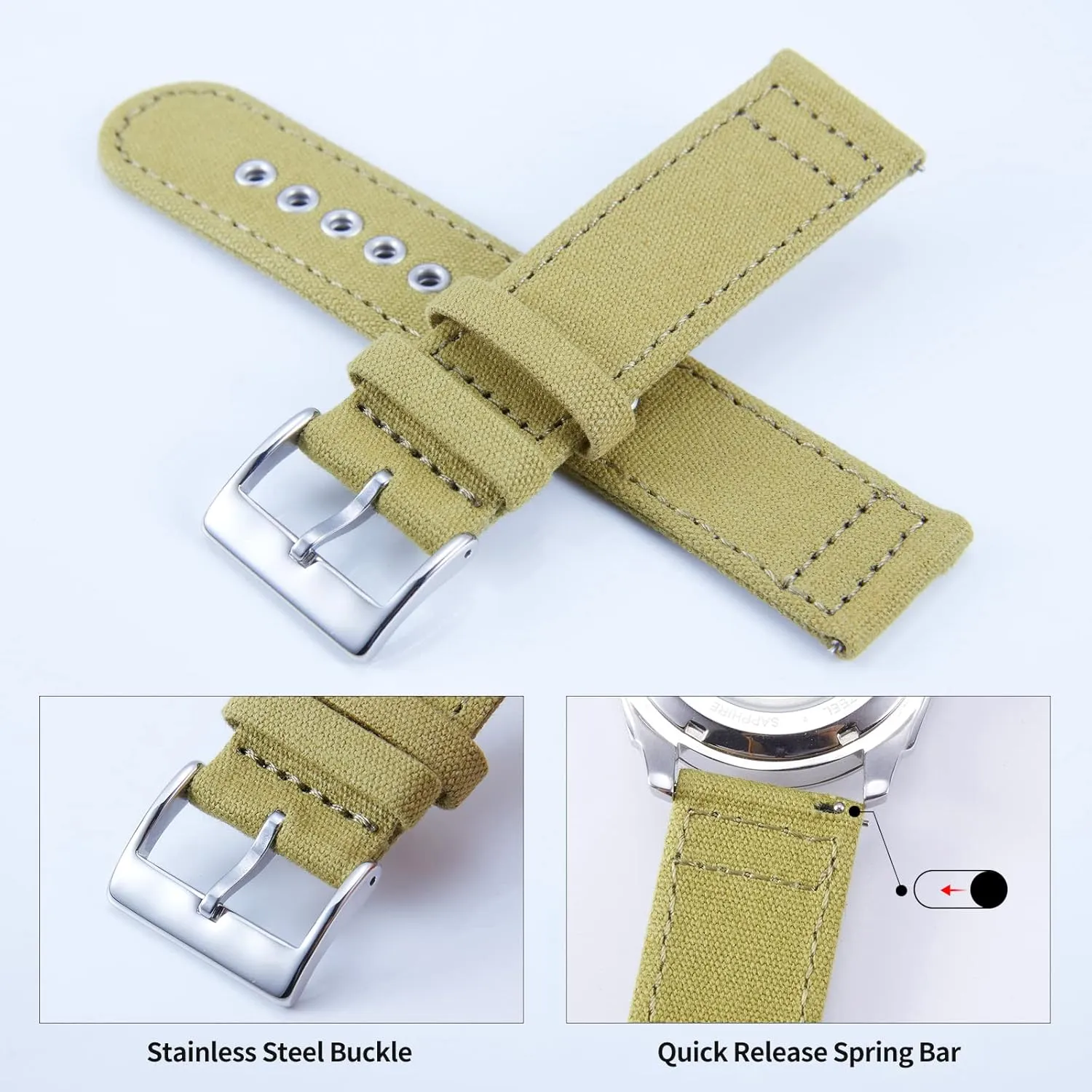 18mm 20mm 22mm 24mm Cotton Fabric Watchband for Men and Women evade with Silver/Black Buckle BINLUN Canvas Watch Bands Quick Release Sail Cloth Watch Straps Replacement 