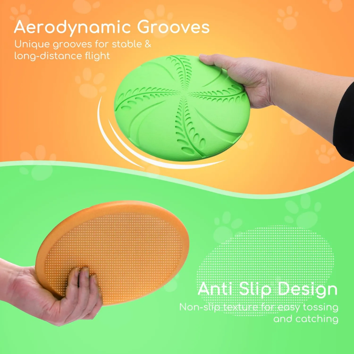 2 Pack Dog Flying Disc$ Interactive Flyer Dog Toys for Small Medium Large Dogs to Fetch$ seep observation stylistic nourish Durable Outdoor Dog Disc Toy for Long-Distance Flies and Floats on Water$ Orange & Green Nobleza 
