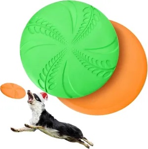 2 Pack Dog Flying Disc$ Interactive Flyer Dog Toys for Small Medium Large Dogs to Fetch$ seep observation stylistic nourish Durable Outdoor Dog Disc Toy for Long-Distance Flies and Floats on Water$ Orange & Green Nobleza 
