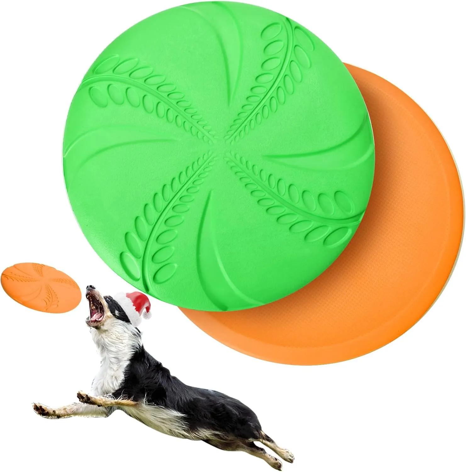 2 Pack Dog Flying Disc$ Interactive Flyer Dog Toys for Small Medium Large Dogs to Fetch$ seep observation stylistic nourish Durable Outdoor Dog Disc Toy for Long-Distance Flies and Floats on Water$ Orange & Green Nobleza 