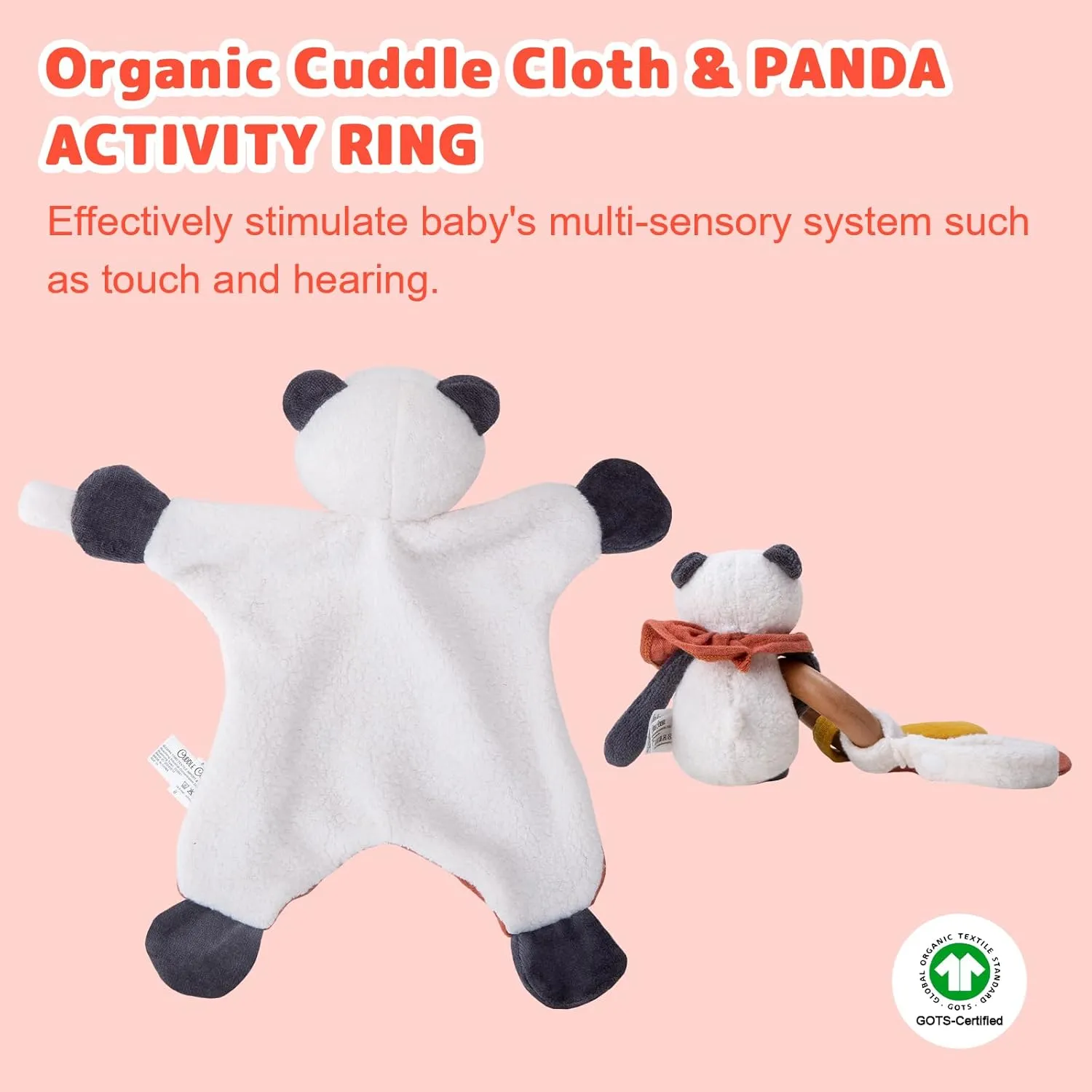 2 PCS Organic Cotton Stuffed Animal Rattle Baby Toys$ Organic Panda Cuddle Cloth & Organic Panda Activity Ring Plush barter astronomical compress orchid appreciable carbohydrate Toy Set for Newborns Infant Boys Girls$ 