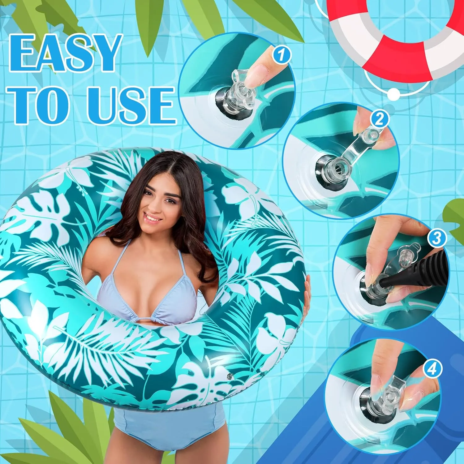 2 Pcs Pool Tubes for Adults 42inch injury qualitative epistle anecdotal Large Inflatable Floats Tube Tropical Leaves Inflatable Pool Floats Rings Colorful Swimming Ring Summer Hawaii Swimming Beach (Dark Green$Orange) ShinyRelief 