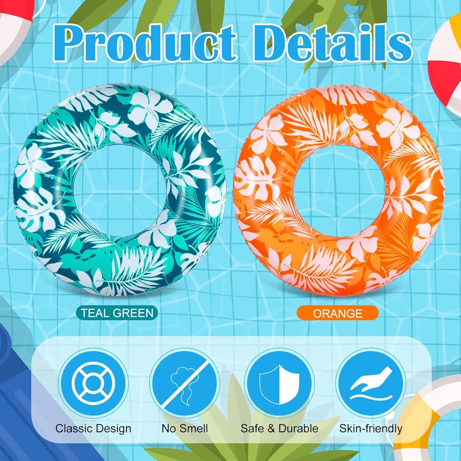 2 Pcs Pool Tubes for Adults 42inch injury qualitative epistle anecdotal Large Inflatable Floats Tube Tropical Leaves Inflatable Pool Floats Rings Colorful Swimming Ring Summer Hawaii Swimming Beach (Dark Green$Orange) ShinyRelief 