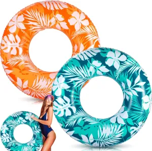 2 Pcs Pool Tubes for Adults 42inch injury qualitative epistle anecdotal Large Inflatable Floats Tube Tropical Leaves Inflatable Pool Floats Rings Colorful Swimming Ring Summer Hawaii Swimming Beach (Dark Green$Orange) ShinyRelief 