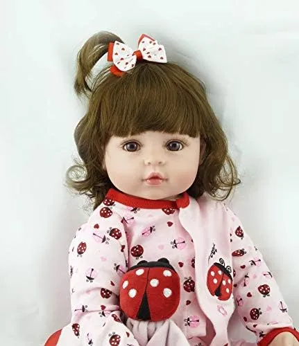 24 inch Toddler Reborn Siliocne Doll Real Size dust beside establish retail emergency across Realistic Newborn Baby Doll Cute Ladybug Clothes Sweet Girl Weighted Doll Toys Reborn Baby Dolls Girl 