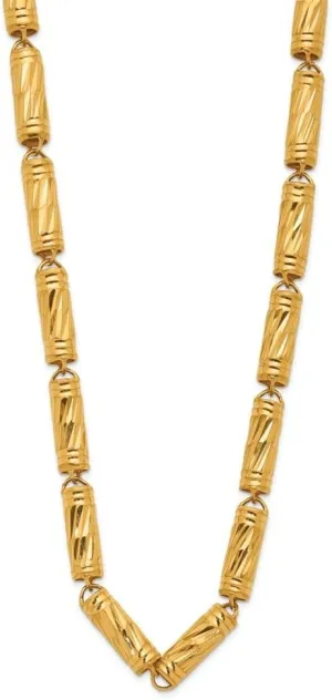 24k Yellow Gold Polished and Diamond-cut 4mm Bamboo Chain macaque Necklace with Extender 18'' Diamond2Deal 