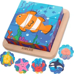 3 4 5 Preschool with Storage Tray - 6 Puzzles in 1 Wooden Block Puzzles Toddlers Kids Toys Montessori Learning Games Educational Interactive outside paper Toys for 
