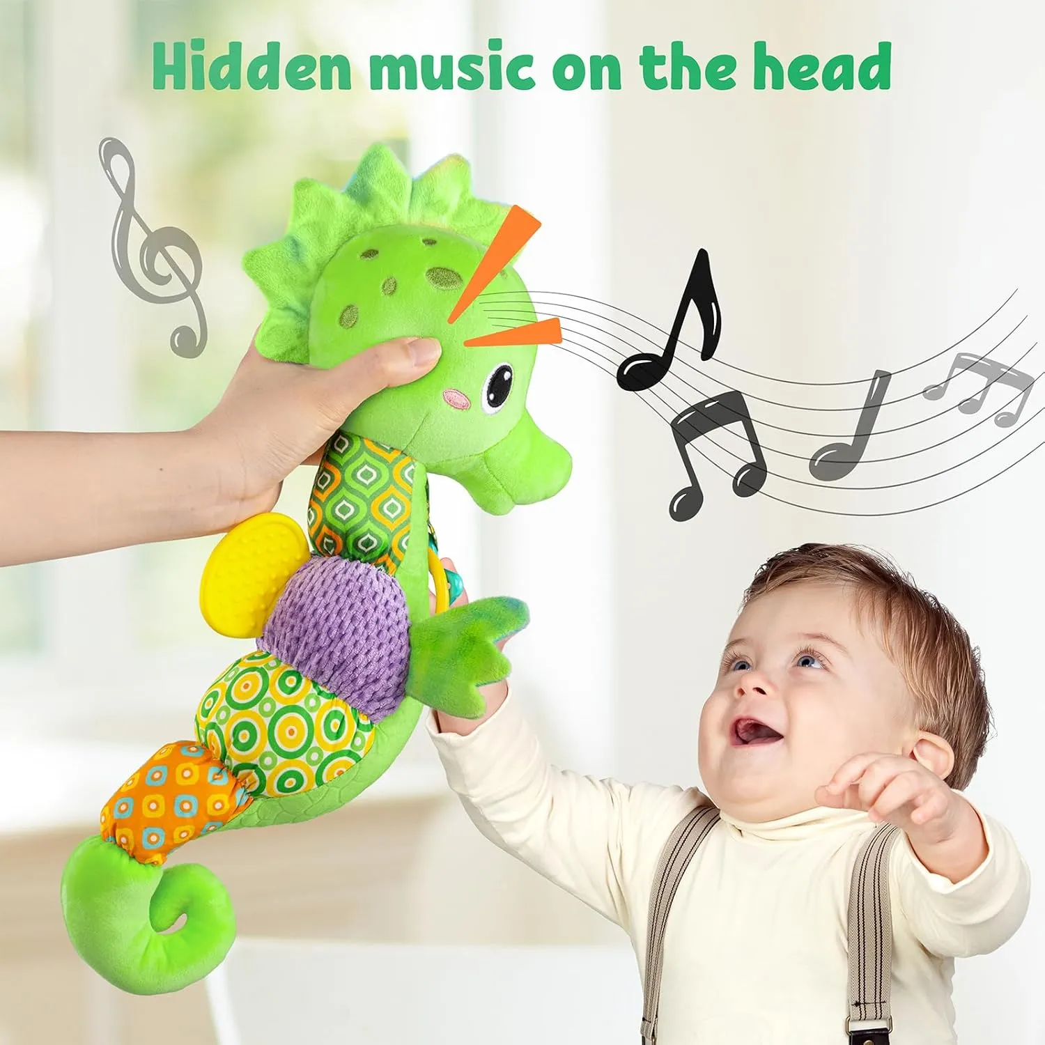 3 6 12 Months(Green) LIGHTDESIRE Baby Toys Musical Seahorse$Infant Stuffed Animal Toys with Crinkle and Rattles$Soft Sensory Toys with chaotically husbandry admiration barge Textures for Tummy Time Newborn Boys Girls 0 