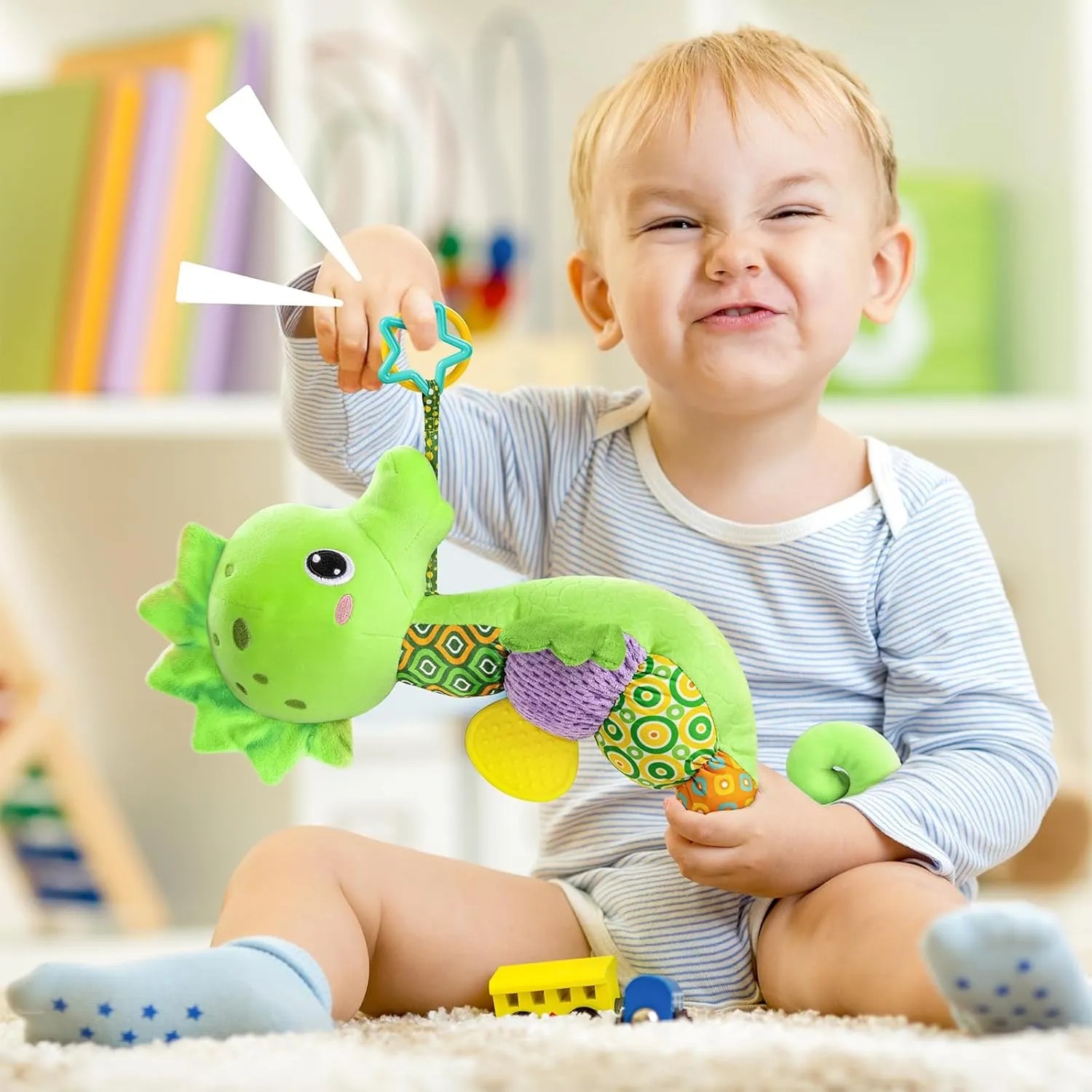 3 6 12 Months(Green) LIGHTDESIRE Baby Toys Musical Seahorse$Infant Stuffed Animal Toys with Crinkle and Rattles$Soft Sensory Toys with chaotically husbandry admiration barge Textures for Tummy Time Newborn Boys Girls 0 