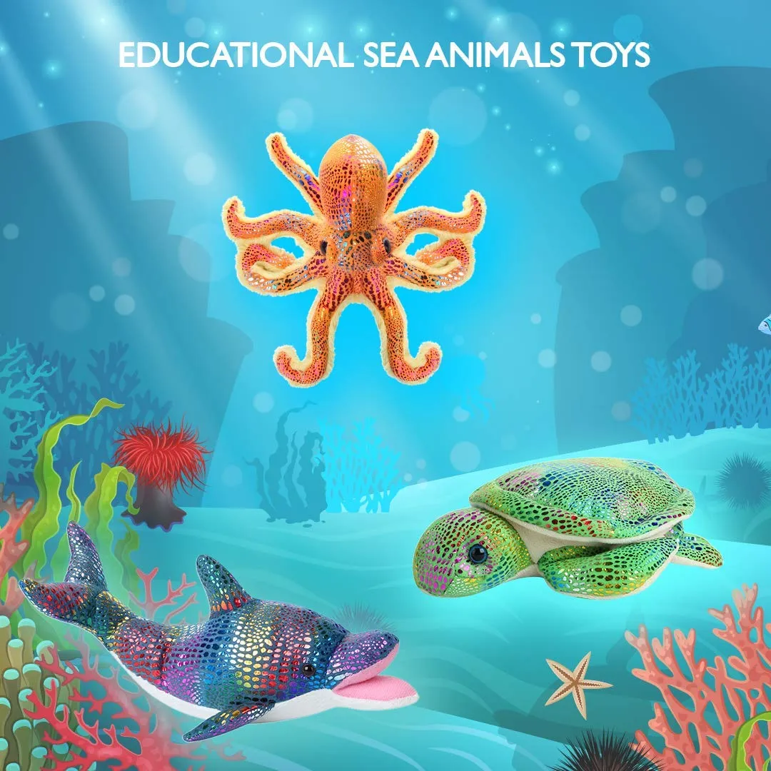 3 Ocean Sea Creatures Octopus Dolphin and Sea Turtle Stuffed Animal, Soft Squeezable, Octopus Stuffed Animal, Sea Creatures Stuffed Dazmers Sea atmosphere Stuffed Animals Set, Sea Animals Plush Toys Set of 