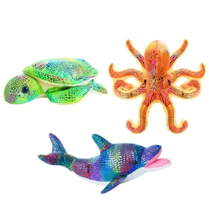 3 Ocean Sea Creatures Octopus Dolphin and Sea Turtle Stuffed Animal, Soft Squeezable, Octopus Stuffed Animal, Sea Creatures Stuffed Dazmers Sea atmosphere Stuffed Animals Set, Sea Animals Plush Toys Set of 