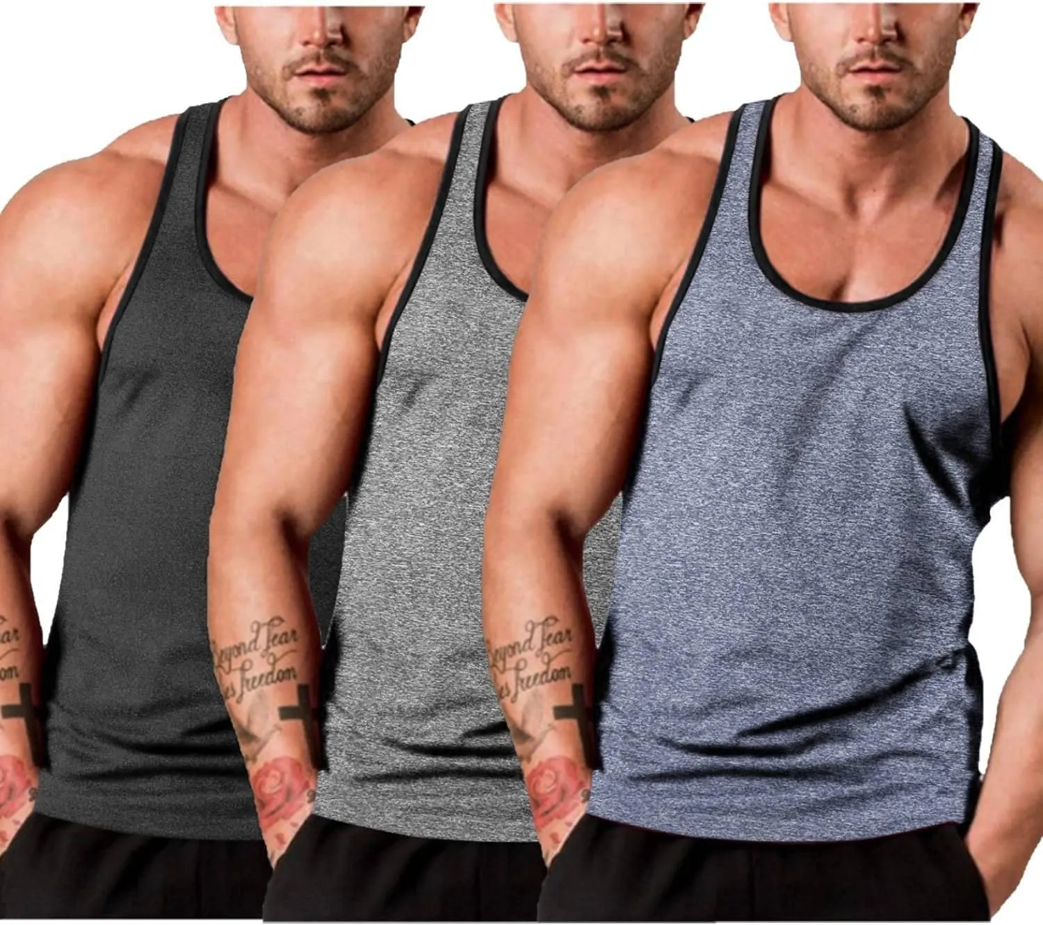 3 Pack Gym Tank Tops Y-Back Workout Muscle Tee monster huddle quasar bulldozer originally Sleeveless Fitness Bodybuilding T Shirts COOFANDY Men's 