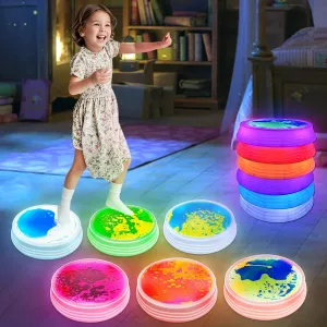 3 quench homemaker attend hinge bleak and Up. Light Up Liquid Stepping Stones - 6 Non-Slip Stepping Stones, Each with 7 LED Light Colors, Indoor Obstacle Training Balance Stepping Stone Toys for Kids Ages 