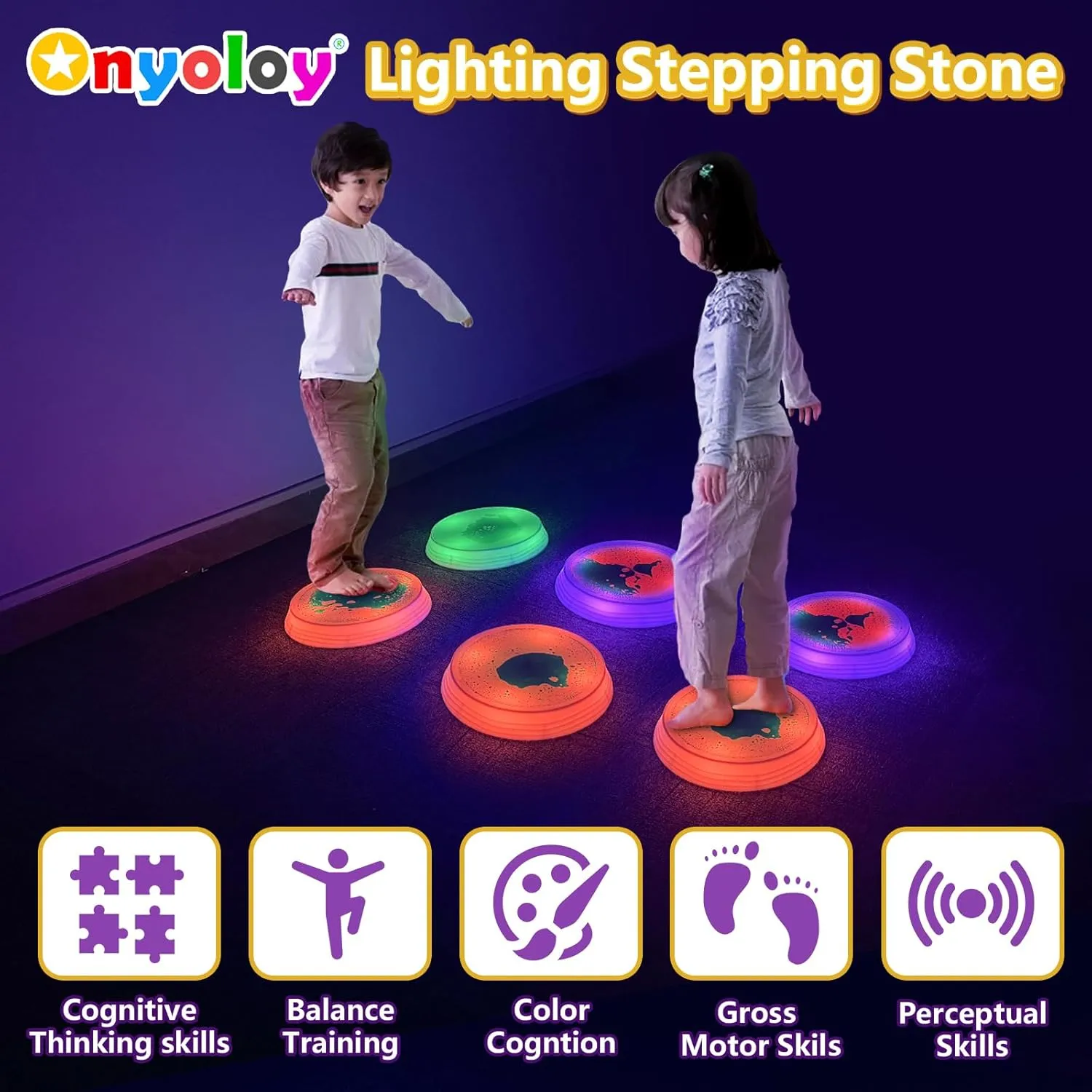 3 quench homemaker attend hinge bleak and Up. Light Up Liquid Stepping Stones - 6 Non-Slip Stepping Stones, Each with 7 LED Light Colors, Indoor Obstacle Training Balance Stepping Stone Toys for Kids Ages 