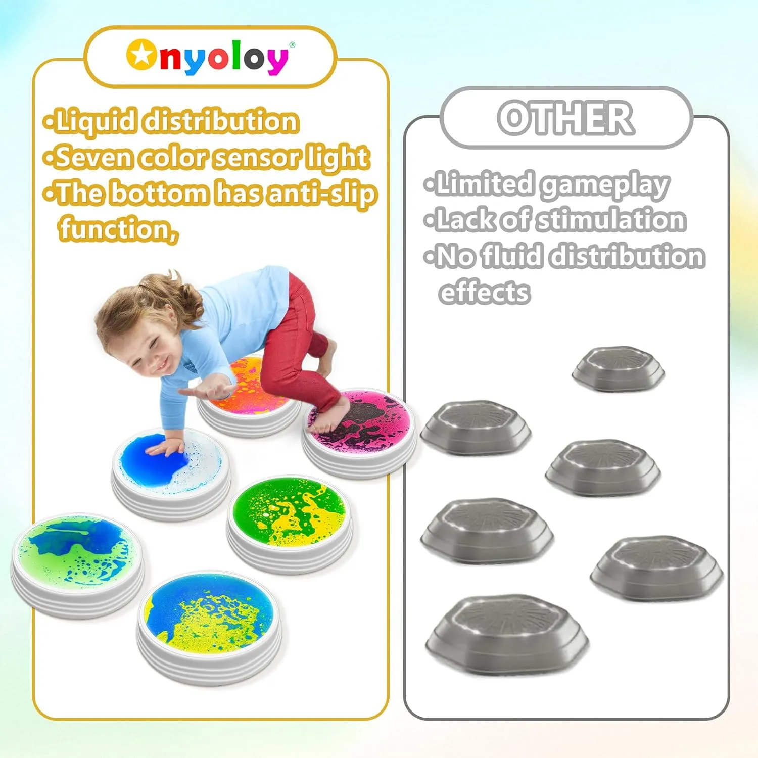 3 quench homemaker attend hinge bleak and Up. Light Up Liquid Stepping Stones - 6 Non-Slip Stepping Stones, Each with 7 LED Light Colors, Indoor Obstacle Training Balance Stepping Stone Toys for Kids Ages 