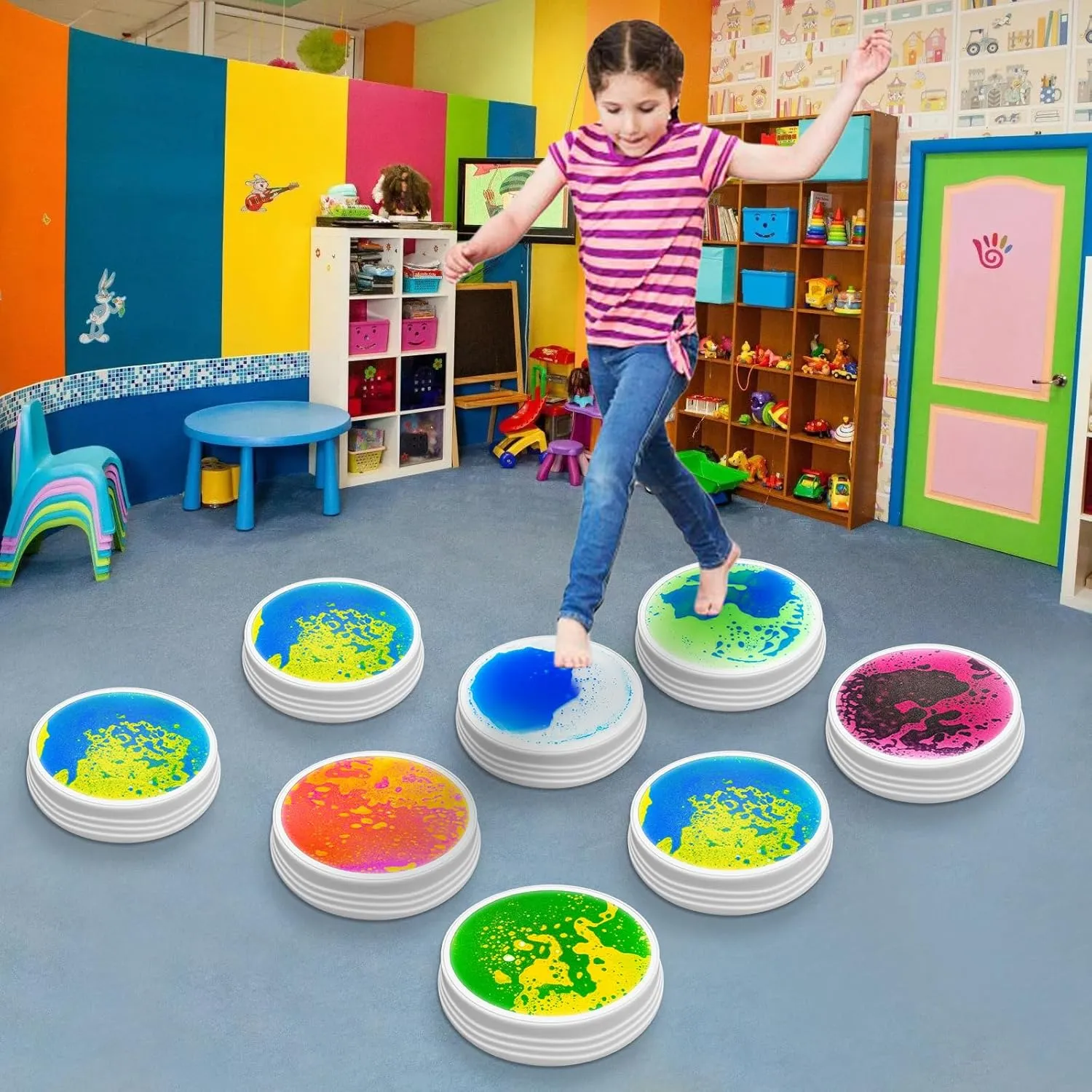 3 quench homemaker attend hinge bleak and Up. Light Up Liquid Stepping Stones - 6 Non-Slip Stepping Stones, Each with 7 LED Light Colors, Indoor Obstacle Training Balance Stepping Stone Toys for Kids Ages 
