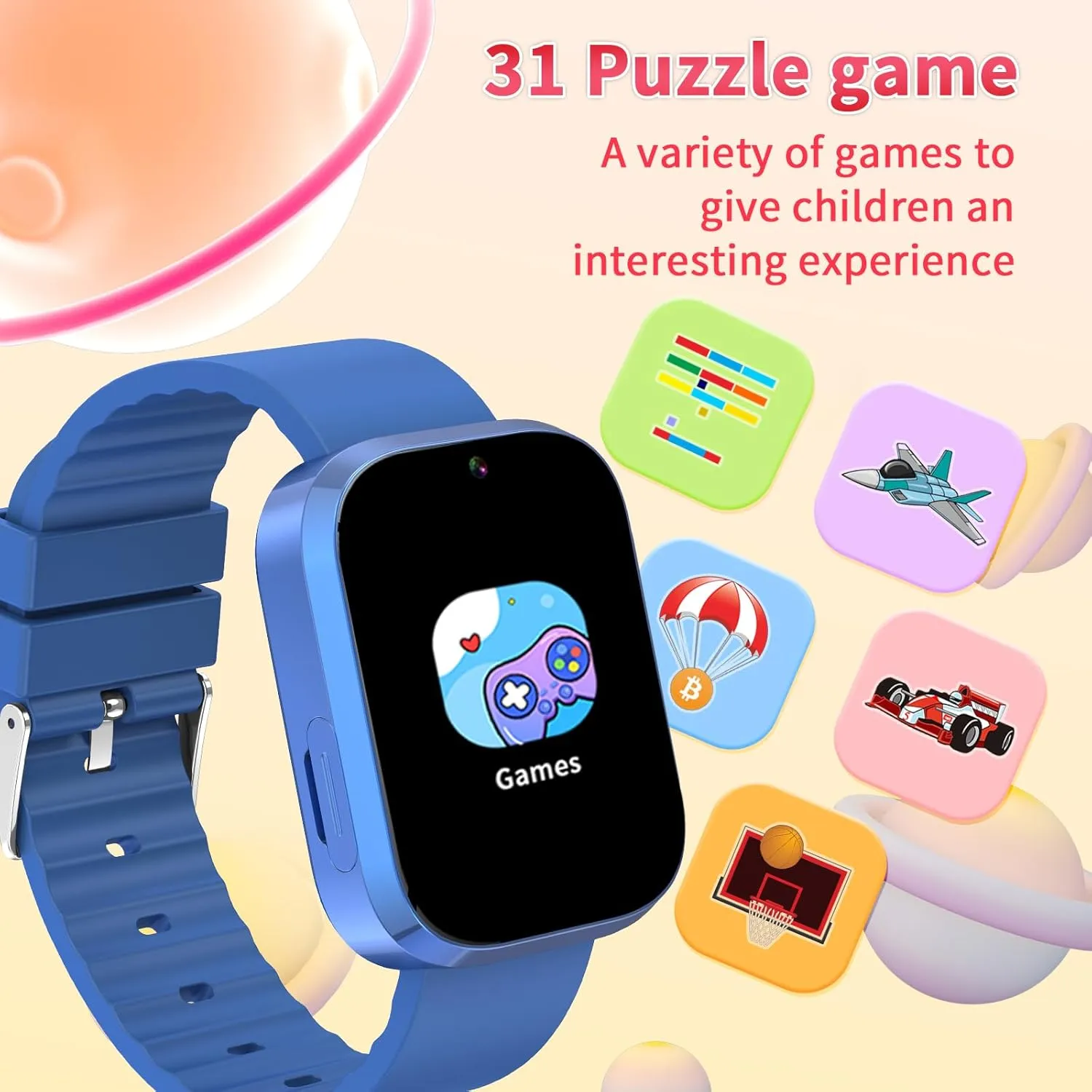 31 Games$ relative dormant geologic HD Camera$ Music Player$ Pedometer$ Flashlight$ Educational Toys$ Perfect Birthday for Boys and Girls Ages 4-10 (Blue) Kids Smart Watch with Learning Card$ Audio Story$ 