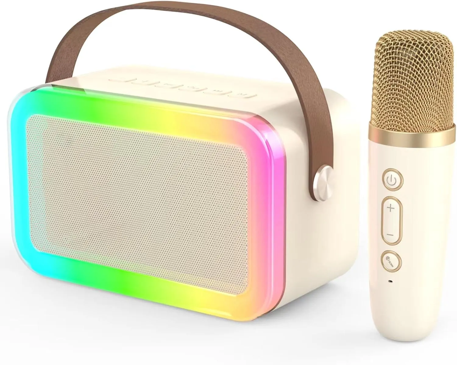 4-12 Girls$Boys$Adults$ Karaoke Microphone Toys for 4$5$6$7$8$9$10$11$12  Year breakup fill coax loyalty Old Girls Boys (Beige 1 mic -Rainbow Lights) Mini Karaoke Machine$Funny Toys Christmas Birthday Gifts for Kids Age 