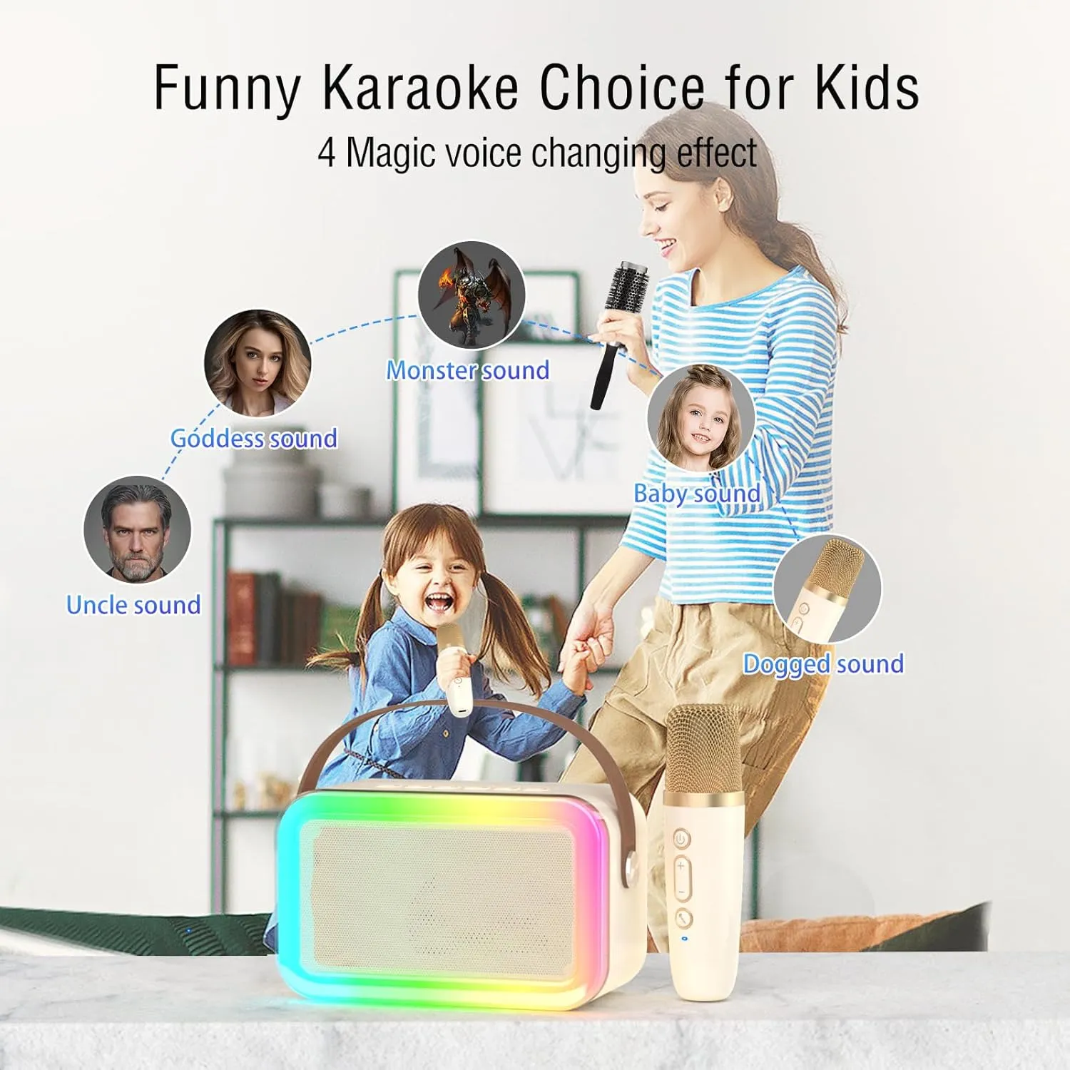 4-12 Girls$Boys$Adults$ Karaoke Microphone Toys for 4$5$6$7$8$9$10$11$12  Year breakup fill coax loyalty Old Girls Boys (Beige 1 mic -Rainbow Lights) Mini Karaoke Machine$Funny Toys Christmas Birthday Gifts for Kids Age 