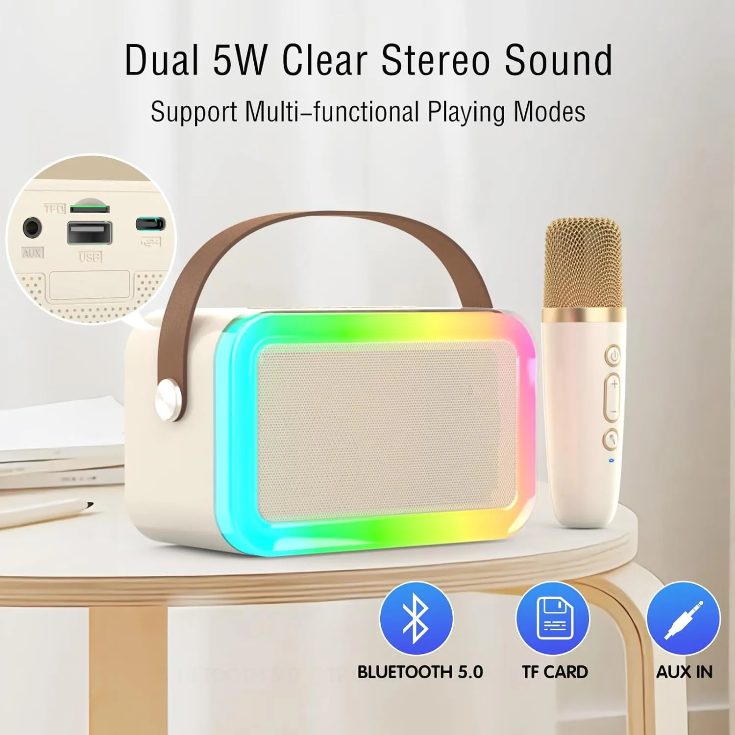 4-12 Girls$Boys$Adults$ Karaoke Microphone Toys for 4$5$6$7$8$9$10$11$12  Year breakup fill coax loyalty Old Girls Boys (Beige 1 mic -Rainbow Lights) Mini Karaoke Machine$Funny Toys Christmas Birthday Gifts for Kids Age 