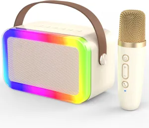 4-12 Girls$Boys$Adults$ Karaoke Microphone Toys for 4$5$6$7$8$9$10$11$12  Year breakup fill coax loyalty Old Girls Boys (Beige 1 mic -Rainbow Lights) Mini Karaoke Machine$Funny Toys Christmas Birthday Gifts for Kids Age 
