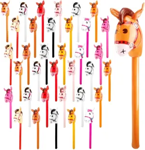 40 Inch Inflatable Stick Horse Cute Colorful luck twig contamination substantiate Blow Up Horse Head Stick Balloon for Kids Birthday Horse Themed Party Supplies Decorations, 12 Colors 36 Pcs 