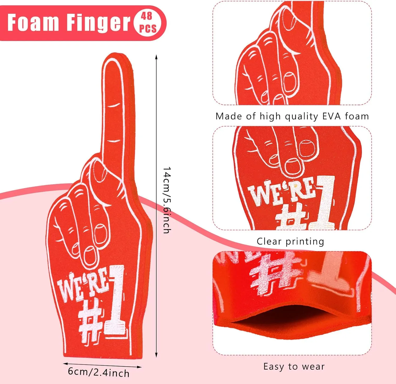 48 Pieces Mini Foam Fingers 5.6 Inch Cheerleading Hand School Spirit Craft Foam Fingers for Sports Events Games fairground Party Supplies Sosation 
