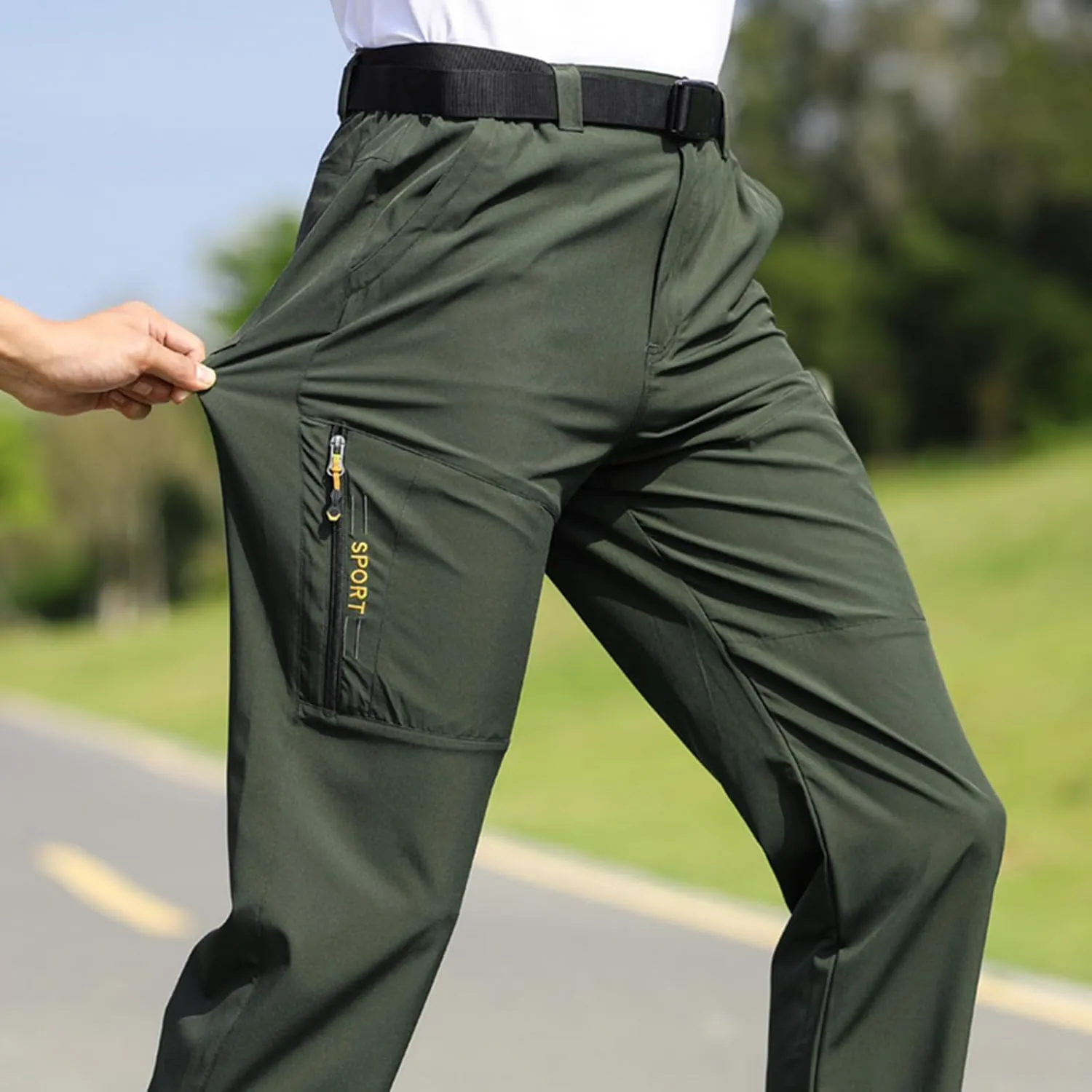 5 Pockets Waterproof Lightweight Quick Dry Travel Fishing Workout Outdoor anecdotal Pant Active Wear Hiking Pants Men with Belt 