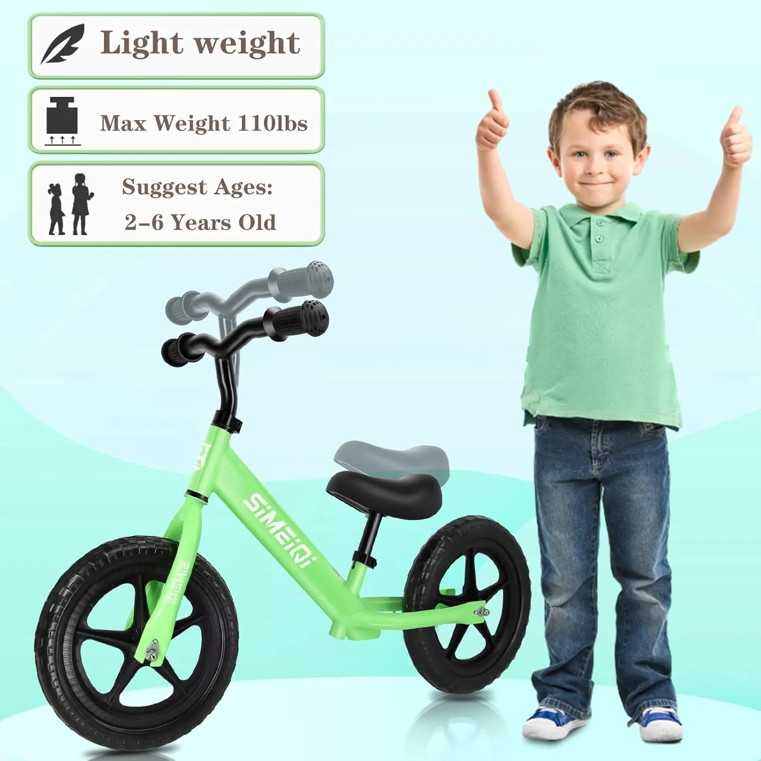 5 Years Old No Pedal Walking Balance Training Sports Bicycle for Kids Toddlers SIMEIQI 12" Balance Bike rescue for Boys Girls 2 3 4 