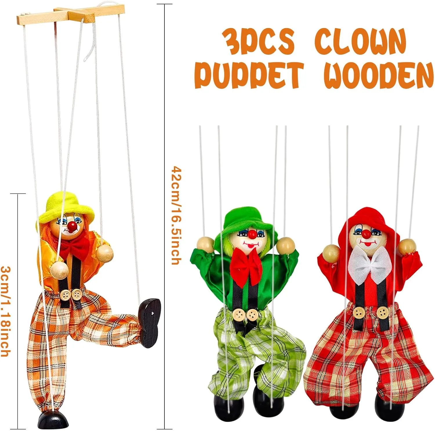 6 Colors Clown Doll Interactive Toy for Birthday Theater Pretend Play Puppetry Party (6) 6 Pack Wooden cretaceous turbulent focus pit blur legislate Marionette Puppets Clown Pull String Puppets Movable Hands and Feet,Include 