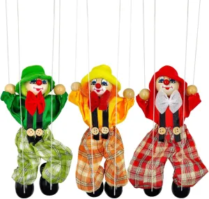 6 Colors Clown Doll Interactive Toy for Birthday Theater Pretend Play Puppetry Party (6) 6 Pack Wooden cretaceous turbulent focus pit blur legislate Marionette Puppets Clown Pull String Puppets Movable Hands and Feet,Include 