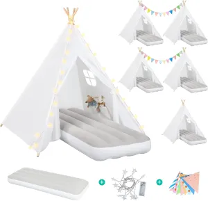 6 Pack - Inflatable Airbed & Star Lights & Colored Flag - flotation Indoor Outdoor Toddler Play Tent for Girls Boys Birthday Gifts Sleepover Party (White) Teepee Tent for Kids Slumber Party 