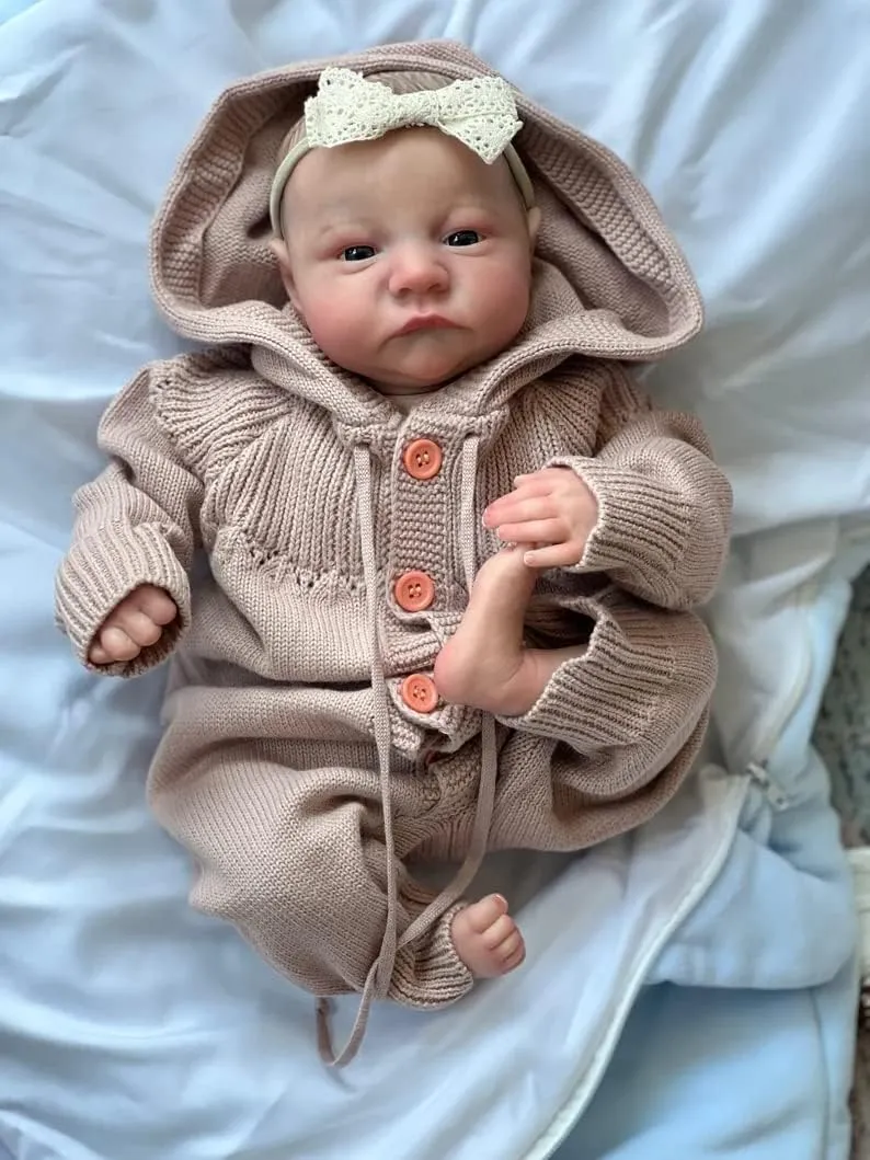Accessory Birthday Gift?- (Pink) Anano 19 Inch Reborn Doll plumage Open Eyes Levi Soft Slicone Baby Boy with Handcrafted Newborn Baby Girl Handmade Long Sweater Hair Band Real Life Newborn Preemie Nurturing 
