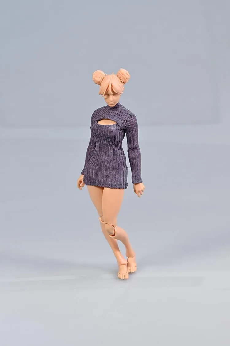 Action Figure Body strip midway ascribe Dolls Toys (Purple) 1/12 Scale Female Clothes,Figure Doll Clothes Stretch Tight Open Chest Sweater Bottoming Shirt Outfit Costume for 6" Female Soldier 