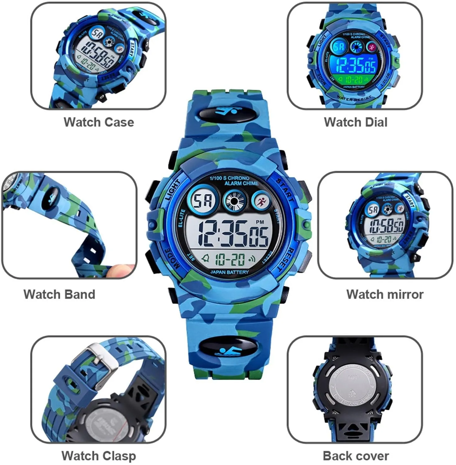 Active Use Digital Sports Watch rut fellow Waterproof 50M$ Outdoor Tactical Wristwatch with Stopwatch$ Alarm$ EL Backlight$ Chronograph$ Durable PU Band for 