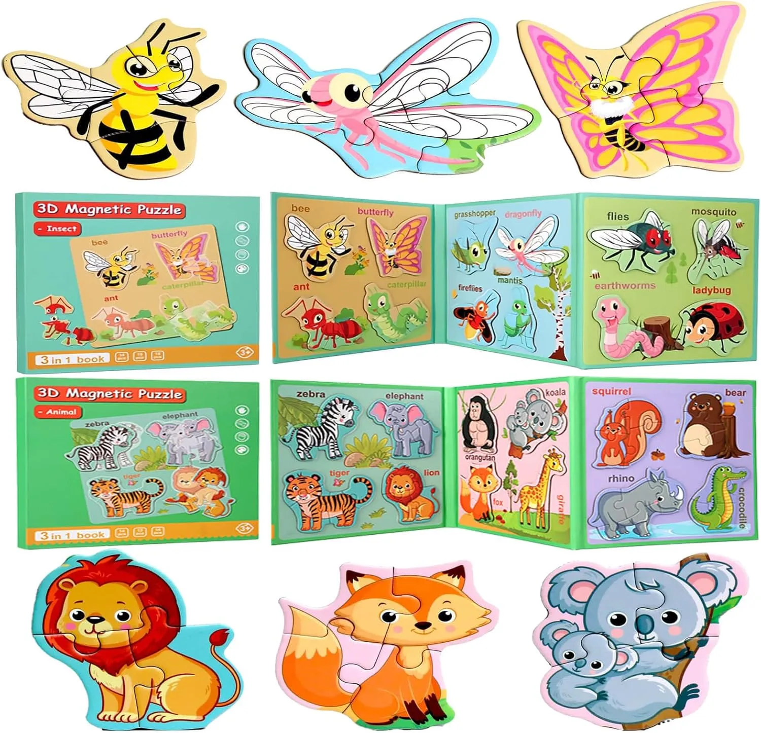 Activities for 4-8 Year Old Boys and Girls��2 Pack$ Animal Insect�� Magnetic Puzzles for Kids Ages exclaim toad 3-5$ Magnetic Board for Toddlers Ages 3 4 5 6$ Refrigerator Magnets$Toddler Travel 